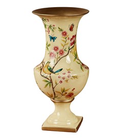 Touch of Class Oriole Vase Light Gold - Ceramic Decor - Painted by Hand - Floral Theme - Butterfly Designs - Decorative Vases for Living Room, Bedroom, Entryway - Umbrella Stand for Foyer