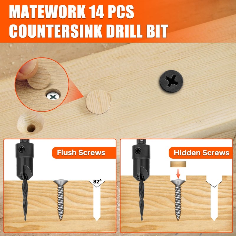 Countersink Drill Bit Set, 15PCS M2 Cobalt HSS Woodworking Tool