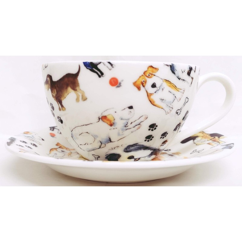 Dogs Breakfast Cup & Saucer Set Fine Bone China Cute