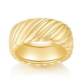 MINDDHA 14K Yellow Gold Chunky Croissant Ring for Women | Bold Twisted Braided Design | Gold Plated Dome Statement Ring | Trendy Chunky Signet Ring | Size Options Available (Size 9)