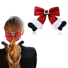 fdsmall Christmas Hair Clips for Women Glitter Sequins Christmas bow socks hair clip Cute Decoration Hair Accessories