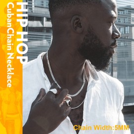 Bandmax Curb Chain Men's 925 Silver Chain Women's Cuban Chain Curb Necklace 3 mm/5 mm Wide Link Chain Jewellery Accessory Chain 36 cm to Chain 71 cm, Sterling Silver, No Gemstone