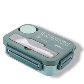 1.3L 4 Compartment Insulated Portable Plastic Bento Lunch Box, Microwaveable, for Kids, Adults, Office, Worker, Student (Aqua)