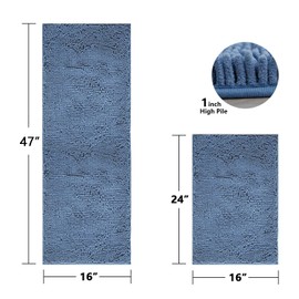BOANKODU Bathroom Rugs Sets 2 Piece，47X16+16X24Inch，Absorbent Non-Slip Very Soft Chenille Mat,Machine Washable（Fog Blue）