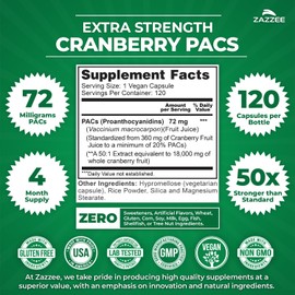 Zazzee Cranberry PACs 72 mg per Capsule, 50:1 Extract, 120 Vegan Capsules
