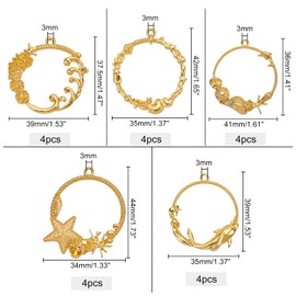OLYCRAFT 20pcs Ocean Theme Open Back Bezel Pendants - Summer Open Bezel Charms with Alloy Frame and UV Resin Hollow Frames - 5 Styles