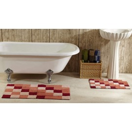 Better Trends Tiles Collection is Ultra Soft, Plush and Absorbent Tufted Bath Mat Rug 100% Cotton in Vibrant Colors, 2 Piece Set, Burgundy