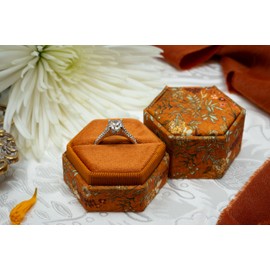 Beatrix & Luca Printed Fabric Velvet Ring Box for Wedding Ceremony, Proposal, Engagement, Bridal (Marigold Single Ring)