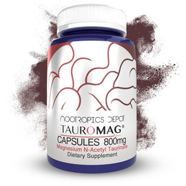 Nootropics Depot Tauromag Cápsulas | 800 mg de magnesio N-acetil taurinato | 30 unidades