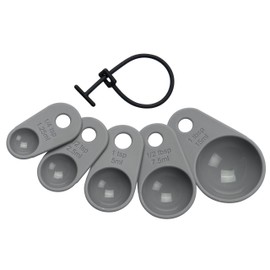 Lurch 70262 Messlöffel-Set (5tlg.) zum Abmessen von Zutaten (15ml, 7,5ml, 5ml, 2,5ml, 1,25ml) Maßeinheiten, Silikon, Grau, 5 x 3 x 2 cm