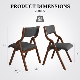 Sudwesto Folding Dining Chairs Set of 2, Linen Upholstered Foldable Chairs with Cushion, Wood Portable Chairs with Open Back, Folding Chair for Guests Kitchen Office Wedding and Party (Dark Grey)