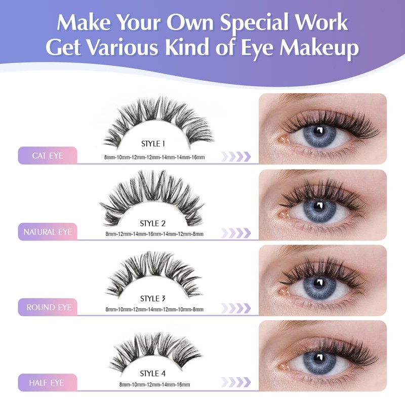 Oreola Cluster Eyelashes, 80D, 100D, Individual Eyelashes, D Curl, False