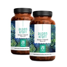 NATURTREU® Omega 3 Vegan from Algae Oil - 1000 mg Omega 3 Algae Oil from Sustainable Cultures - Microalgae Oil High Dose DHA & EPA in Optimal Ratio - Value Bundle of 2 - Laboratory Tested