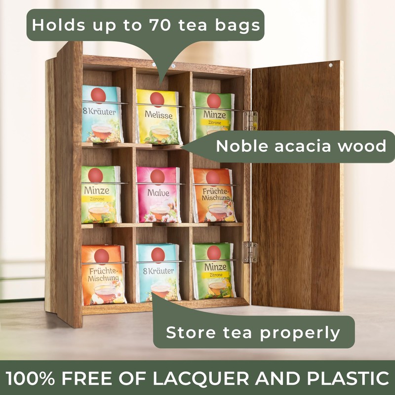 WALDWERK Tea Storage Organizer (9 Compartments) - Tea Organizer Made