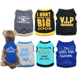 6 Packs Funny Cute Puppy Shirts - Boy Dog T Shirts for Small Dogs & Boys - Cat Clothing Female Vest Apparel, Medium