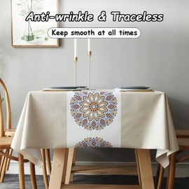 Taoluwin Rectangle Tablecloth, PVC Table Cover, Waterproof & Oilproof Table Cloth for Dining, Kitchen, Parties, Machine Washable, 140 * 180cm (White Lotus)