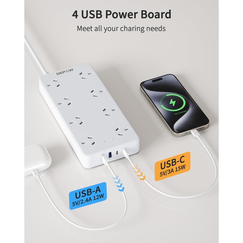 DEPOW Surge Protected Power Board with 8 AC Outlets, Powerboard