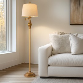 G-SAFAVA 61" Vintage Floor Lamp with 350° Adjustable Swing Arm, Gold Standing Lamp for Bedroom Living Room Nightstand Bedside Retro Farmhouse Mid Century Lamp Light Home Décor Office Gifts