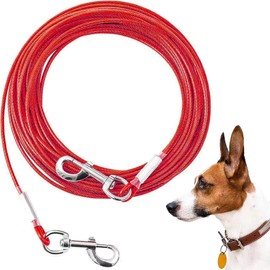 Mi Metty Dog Tie Out Cable, Chew Proof Dogs Runner Cable, Heavy Duty Dog Tether, Training Pet Leash for Large Dogs Up to 125lbs,Lead for Yard Outdoor and Camping (Red, 30ft(9M))