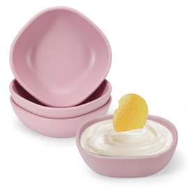 4PCS 4.5 OZ Small Dessert Bowls, 3.7" x 1.4" Stacked Pinch Bowls, Wheat Straw Mini Prep Bowls, Unbreakable Dipping Saucers for Side Dishes, Seasoning, Snack, Appetizer (Pink)