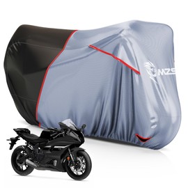 MZS Motorcycle Cover Waterproof Outdoor, Heavy Duty All Season Weather Sun Protection with Storage Bag Vents Night Reflective Cotton Lining Lock Holes fits up to 86" Motorbikes Vehicle Covers