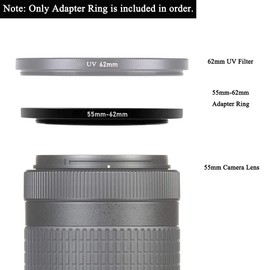 55-62mm Lens Filter Adapter Ring, 55mm Lens to 62mm Filter, Hood, Lens Converter and Other Accessories (2 Packs), Fire Rock Aviation Aluminum Alloy 55-62mm Ring