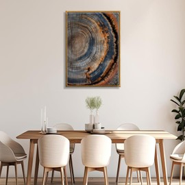 IBHJSART Framed Tree Ring Canvas Wall Art Abstract Colorful Wood Stump Painting Prints Modern Minimalist Pictures Neutral Nature Rustic Farmhouse Decor Living Room Bedroom Bathroom Office