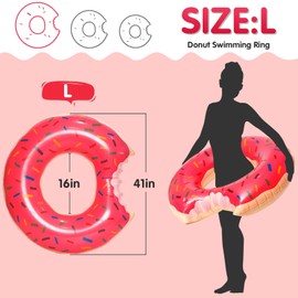 DMAR Rubber Cute Donut Swim Ring Portable Comfortable Inflatable Toys Large Pool Float Rafts with Rapid Valves for Adults and Kids for Summer Beach Water Party Fun for Friends Gifts (120cm strawberry)