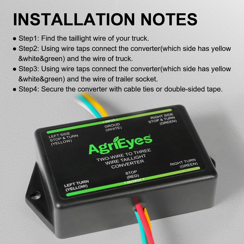 Agrieyes 2-to-3-Wire Trailer Light Converter, Splice-in Trailer Wiring Converter for