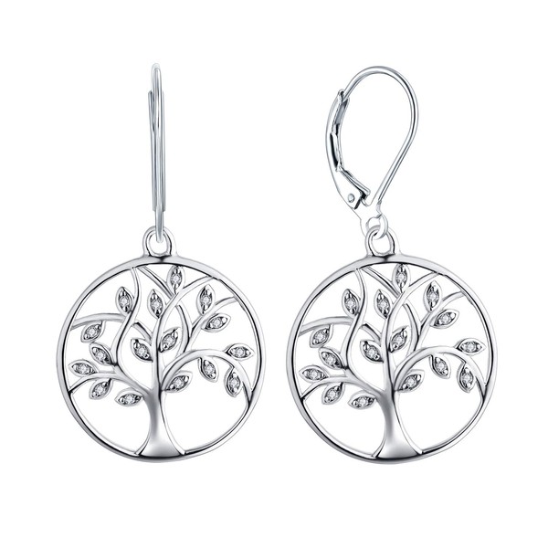 YL Tree of Life Earrings 925 Sterling Silver Simulated Emerald/3A
