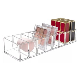 Cyrank Clear Makeup Organizer for Vanity, 8 Compartments Acrylic Cosmetic Storage Jewelry Display Box Eyeshadow Pallet Storage for Lipstick