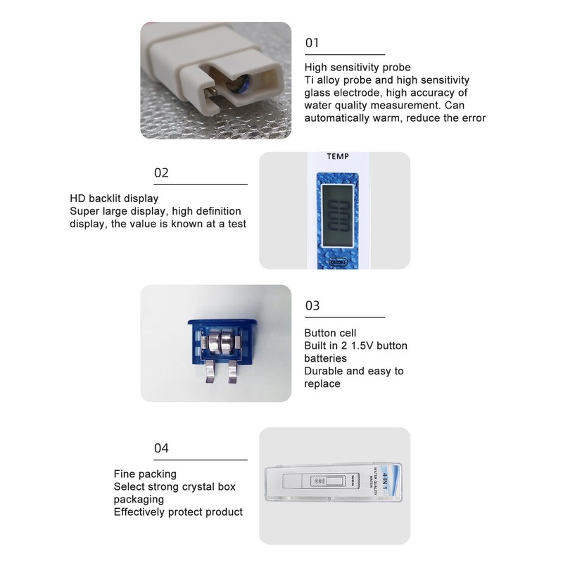 Water Quality Tester 4 in 1 PH TDS EC Temp