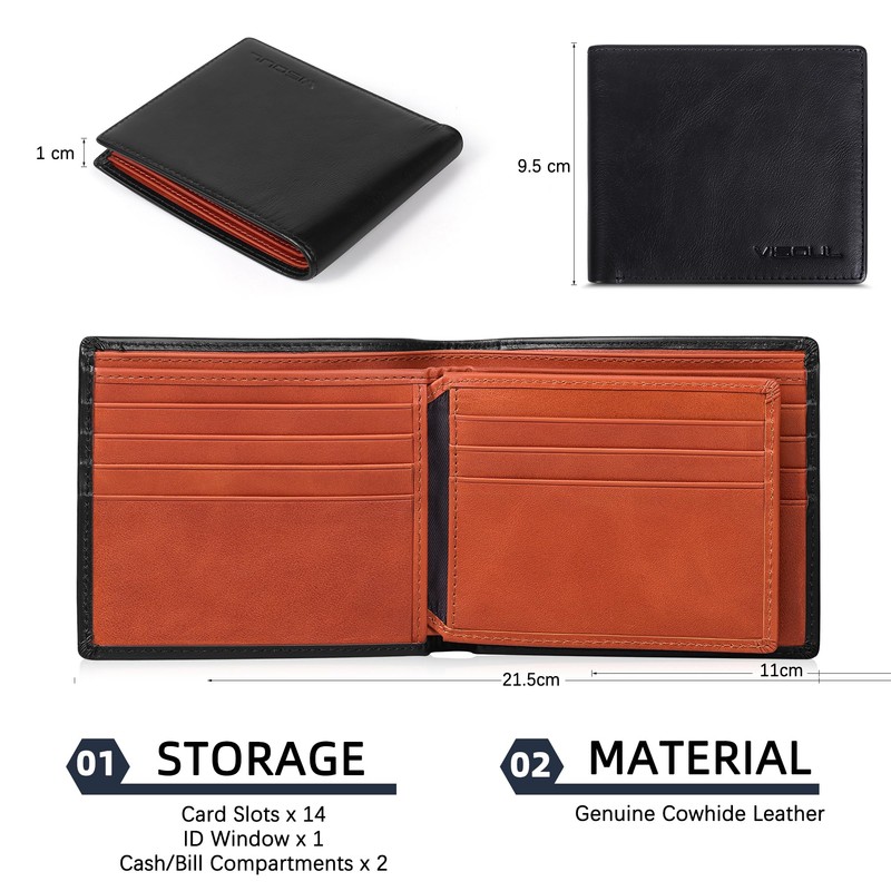 VISOUL Men's Leather Wallet with ID Window, RFID Protection, Genuine