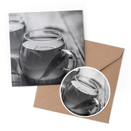1 x Greeting Card & 10 cm Round Sticker Set - BW - Healthy Green Tea Organic Drink - Birthday Thank You Friend Lover Fan Mum Dad Kids #37457