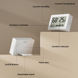 Set of 4 Thermo-Hygrometer Thermometer Hygrometer Indoor Mini Digital Temperature Room Thermometer and Humidity Meter with Switch and Smiley Indicator for Baby Room Living Room Office