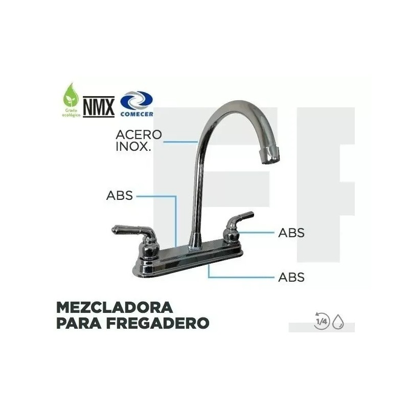 Meer Llave Mezcladora Para Cocina Tarja Fregadero Cromada Meer