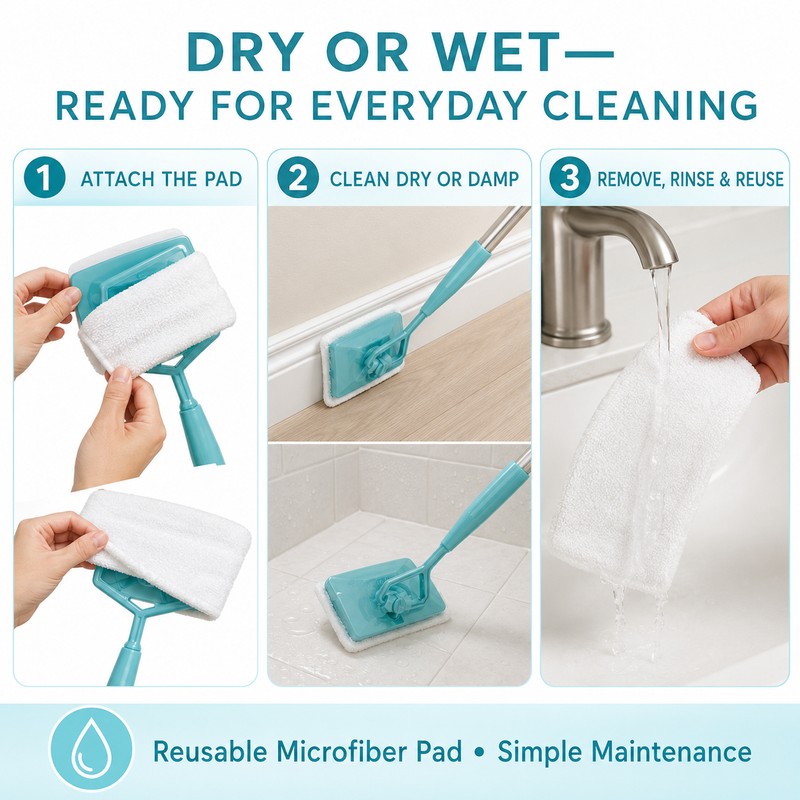 Extendable Baseboard Cleaner Mop with Reusable Microfiber Pad