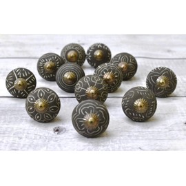 ARTISNO 12Pc Charcoal Color Matt Rustic Style Matt Rustic Style Ceramic Knobs for Cupboard Door Drawer Furniture Handles for Kitchen Bathroom Cabinet Dresser Handmade Decorative Knobs