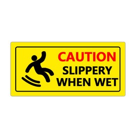 Top Label Caution Slippery When Wet Sign, Yellow Vinyl Plastic, Slippery Floor Warning Sign, 10x4 Inch, 6 Pcs Pack