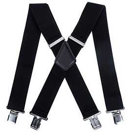 wuernine Suspenders, 2.0 inches (50 mm) Wide, Men's, Large Sizes, Unisex, X-Shape, Formal, Firmly Hold, Adjustable, Hanging Band, Business Casual, Black