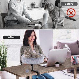 Chumajor Cat Desk Bed - 360° Rotating & Adjustable, Supports 44 lbs, Soft Faux Fur with Dual-Sided Reversible Mat, Modern Indoor Cat Nest Furniture for Office Desks and Game Tables, Island Table