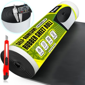 [1/8" Thickness] Solid Neoprene Rubber Sheet Roll 12IN x 36IN Long with Adhesive Backing (Including Utility Knife), Heavy Duty Self Rubber Seal Strips Roll for DIY Gaskets, Flooring, Seals