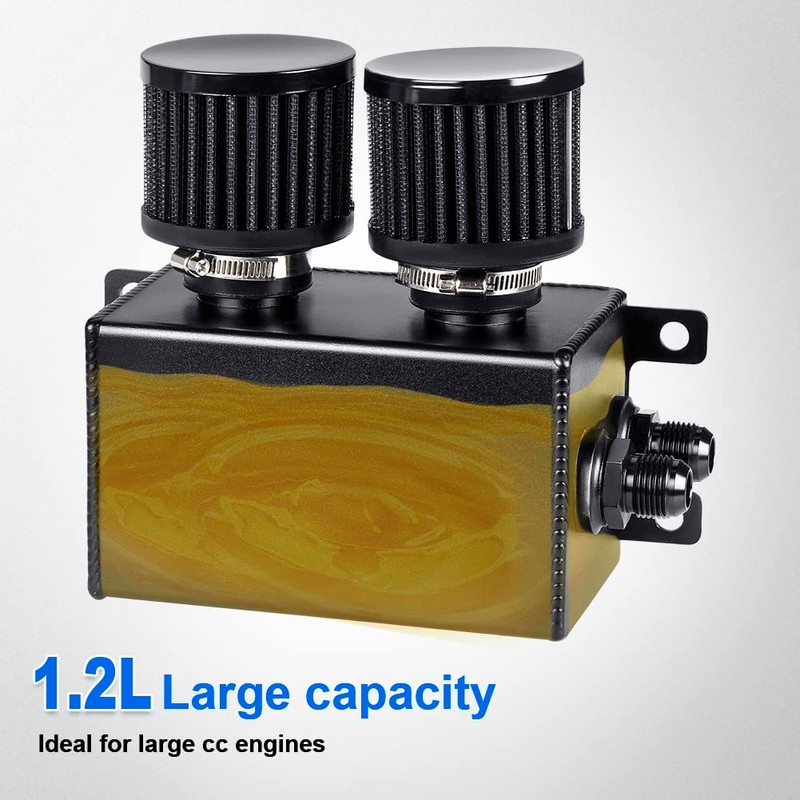JDMON AN8 1.2L Dual Filter Engine Oil Catch Can Tank,