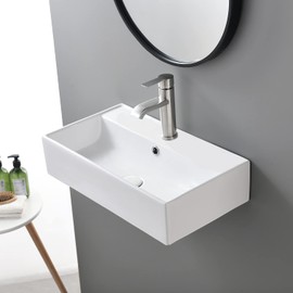 SHACO Contemporary 21" X 12" Porcelain Ceramic Wall Mounted Bathroom Vessel Sink, Commercial Rectangular One Hole Bowl Laundry Half Bath Small Bathroom Sink