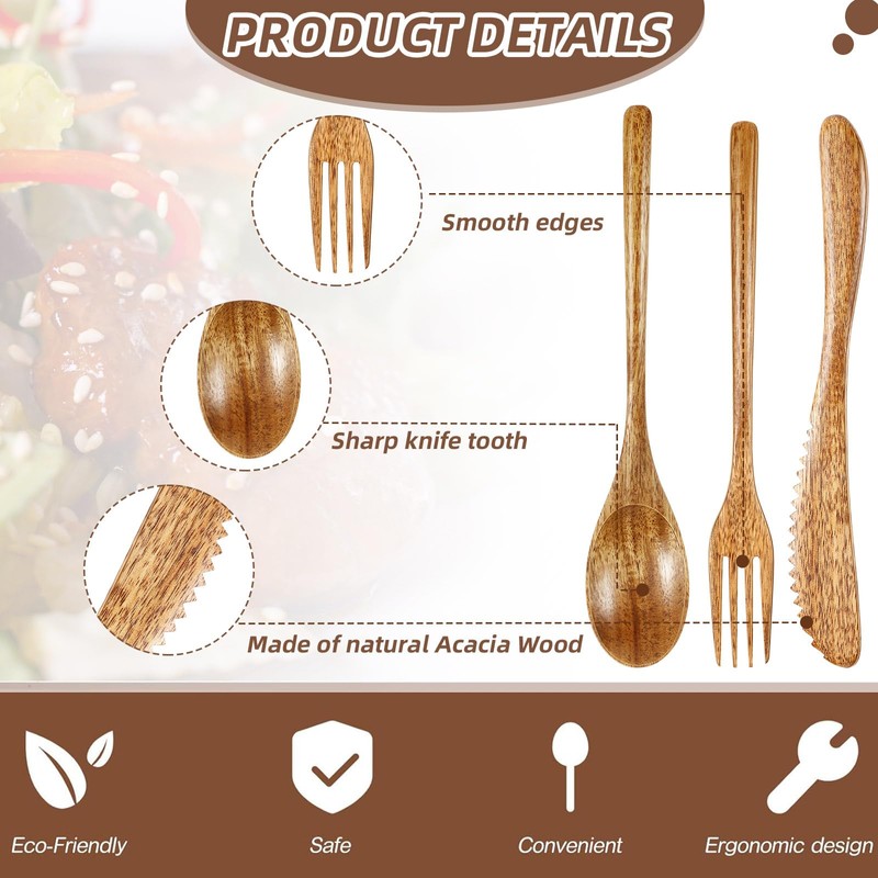 Geiserailie 24 Pcs Wooden Utensils for Eating Set Wooden Spoon