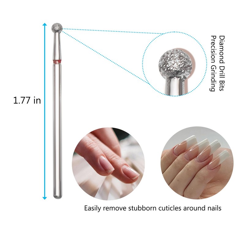 6 Pack Nail Drill Bits, 3/32" Cuticle Cleaning Ball Head,