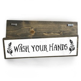 Wash Your Hands - Wooden Sign With Metal - Farmhouse Bathroom Decor - Restroom Decor - Funny Bathroom Wall Art