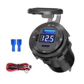 5 in 1 USB Steckdose 12V- USB C Autoladegerät Steckdose mit ON/OFF Schalter LED Voltmeter Dual PD & USB Port für Wohnmobil Auto Boot Marine Fahrzeug