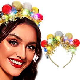 Uranian Light Up Christmas Headbands LED Gold Balls Hairbands Xmas Tinsel Headband Glowing Party Hair Accessories for Women