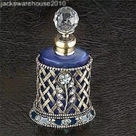 Braid Basket w/Blue Crystal Flower Perfume Bottle Fragrance Container Decoration